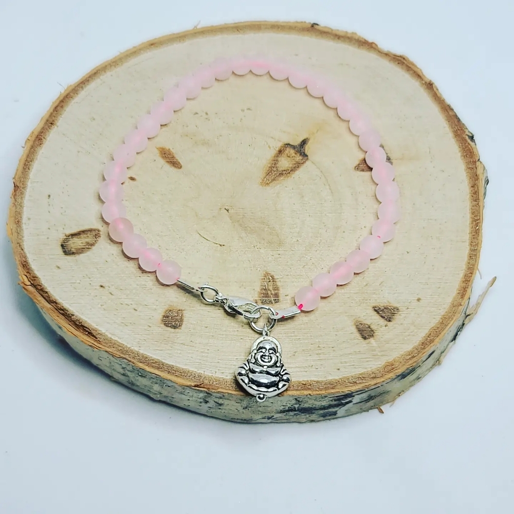 Matte Rose Quartz Buddha charm bracelet 4 mm